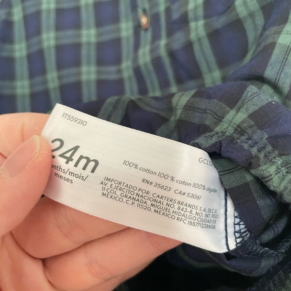 Carter's Green Plaid Button Up Bodysuit with Tan Pants and Grey Bowtie NWT 24mo - Picture 5 of 9